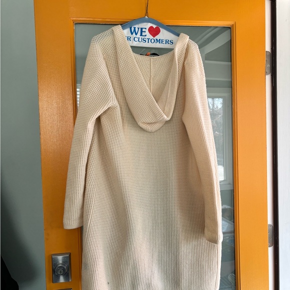 Jenni Kayne Ivory Waffle Hooded Sweater Coat Wool Cashmere Medium - Picture 2 of 7